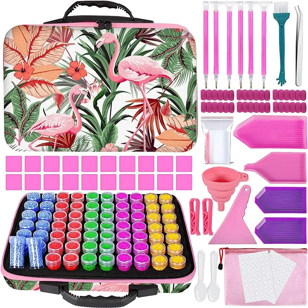 Étui de rangement Diamond Painting Flamant Rose pour 70 pots de diamants