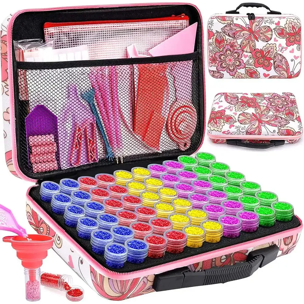 Étui de rangement Diamond Painting Papillons 60 compartiments et accessoires