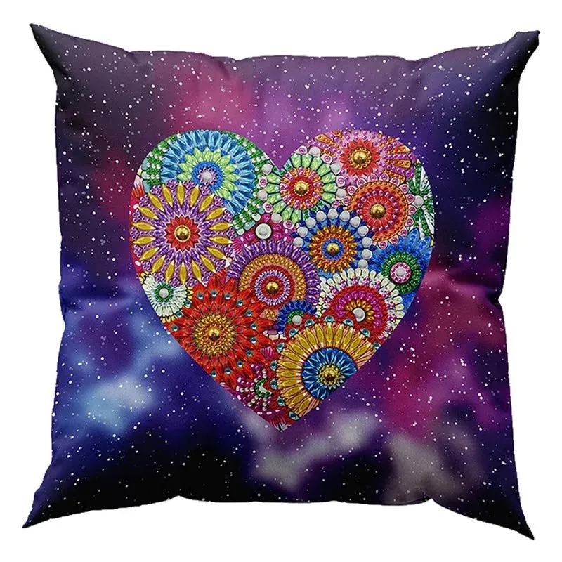 Housse de Coussin Diamond Painting 5D Mandala Cœur