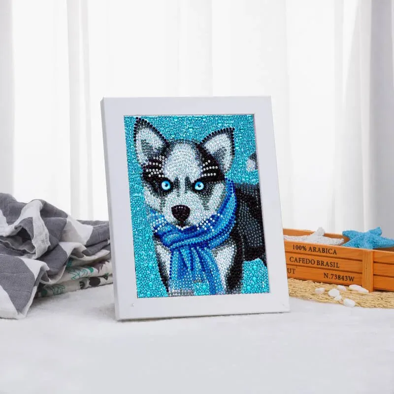 Broderie diamant Husky avec cadre photo intégré 15x20 cm