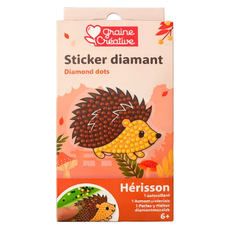 Broderie diamant Kit diamond painting hérisson, sticker facile à créer