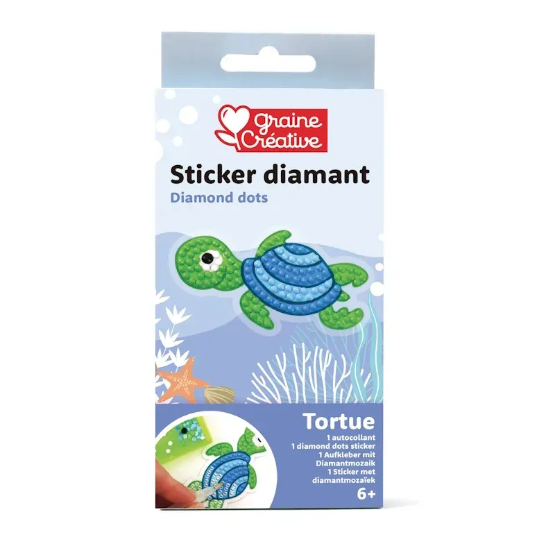 Broderie diamant Kit diamond painting tortue, sticker brillant à créer
