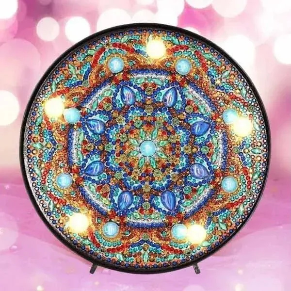 Lampe LED Diamond Painting Étoile Mandala Bleue