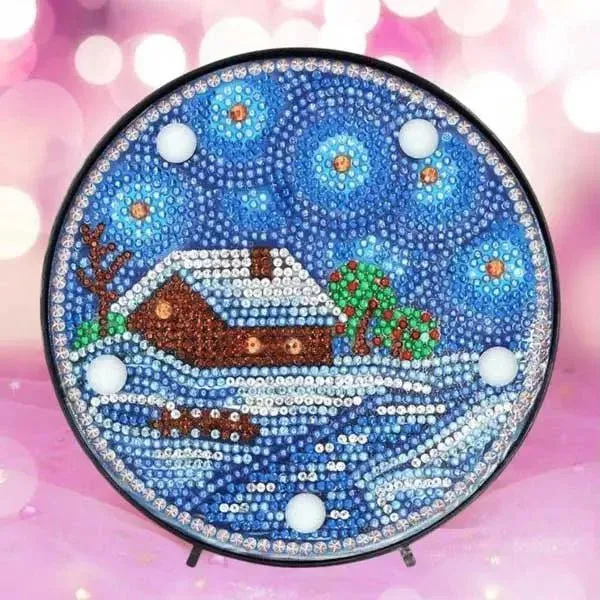 Lampe LED Diamond Painting Maison d'Hiver - Décor Noël chaleureux