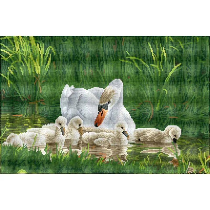 Kit broderie diamant maman cygne et ses petits, 41 x 62 cm
