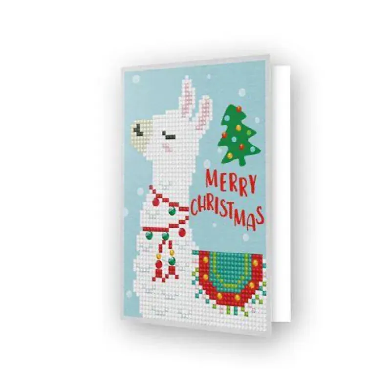 Carte de vœux broderie diamant lama de Noël festif