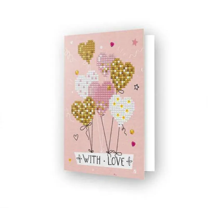 Carte de vœux broderie diamant Love Balloons, 17.7 x 12.6 cm