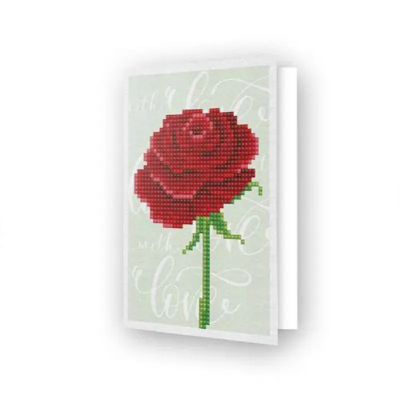 Carte de vœux broderie diamant Love Rose, 17.7 x 12.6 cm