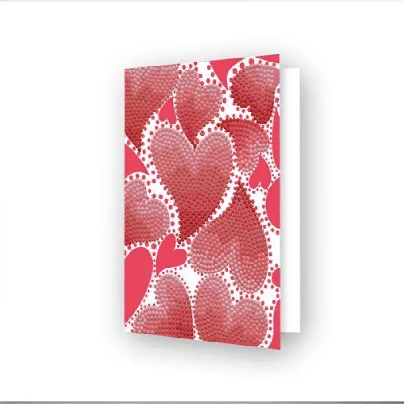 Carte de vœux broderie diamant motif cœurs swirl