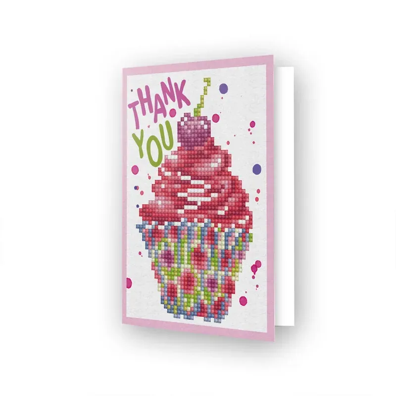 Carte de vœux broderie diamant cupcake merci