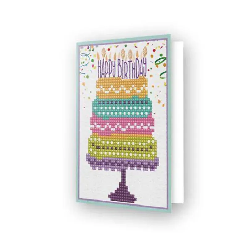Carte de vœux broderie diamant gâteau d’anniversaire