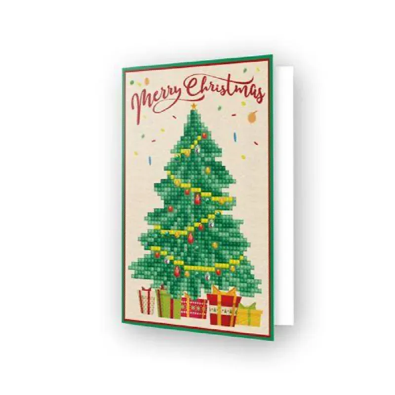 Carte de vœux broderie diamant sapin de Noël à créer