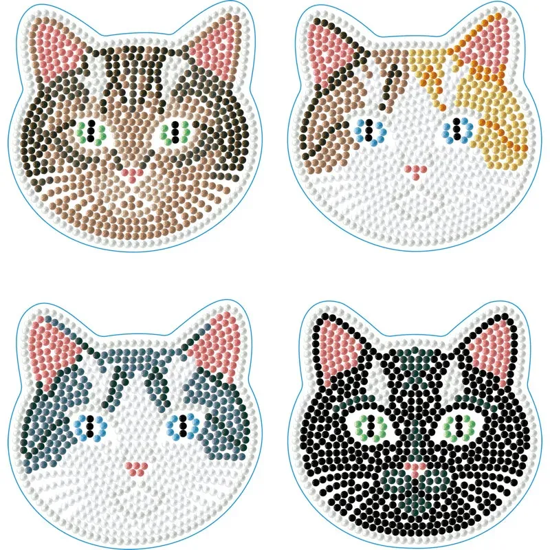 Kit broderie diamant 4 sous-verres chats, 9,8 cm