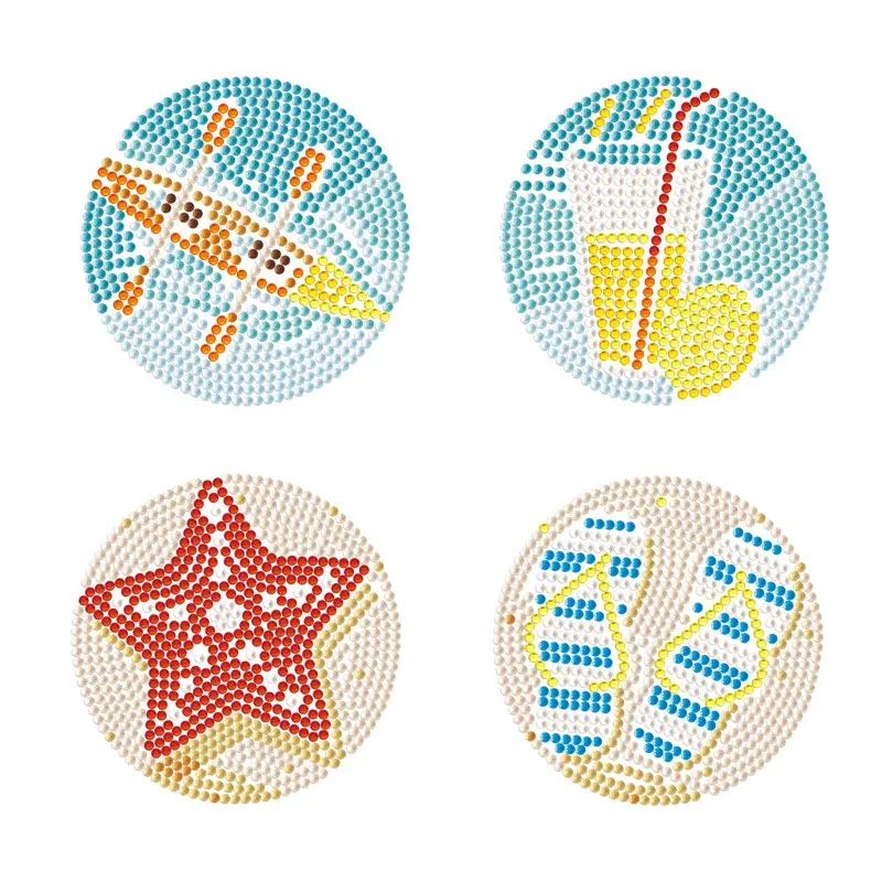 Kit broderie diamant 4 sous-verres vacances, 9,9 cm