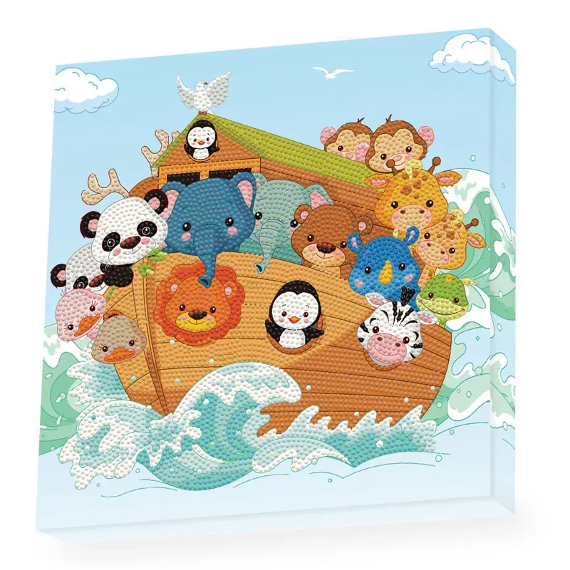 Kit broderie diamant animaux sur boîte, 28 x 28 cm