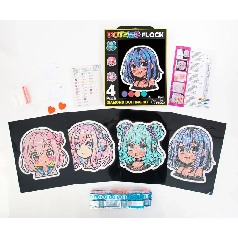 Kit broderie diamant anime girls, fond flock noir