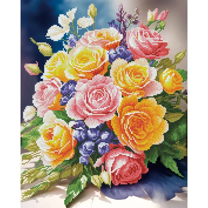 Kit broderie diamant bouquet fleuri avec cadre 50 x 40 cm