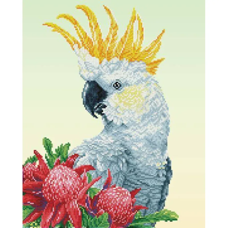 Kit broderie diamant cacatoès blanc, 41 x 51 cm