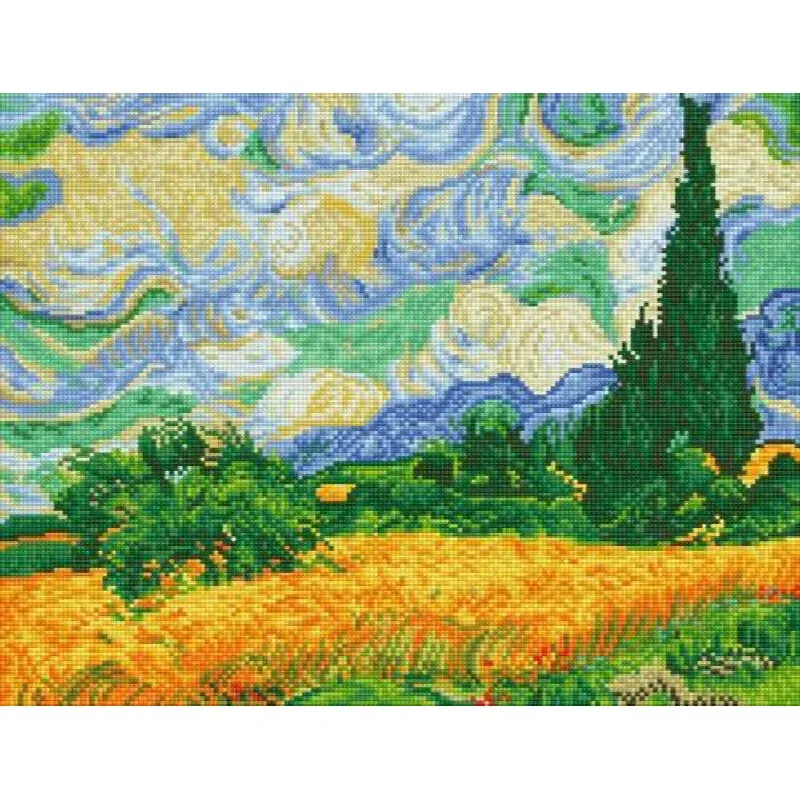 Kit broderie diamant Champ de blé avec cyprès, 50.8 x 39 cm