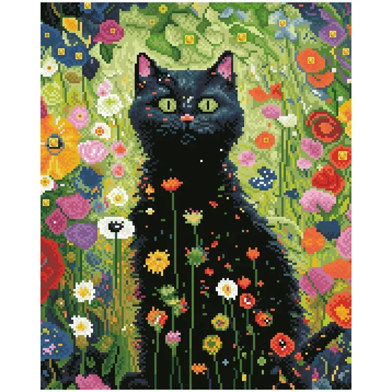 Kit broderie diamant chat au jardin, 50.5 x 40.5 cm