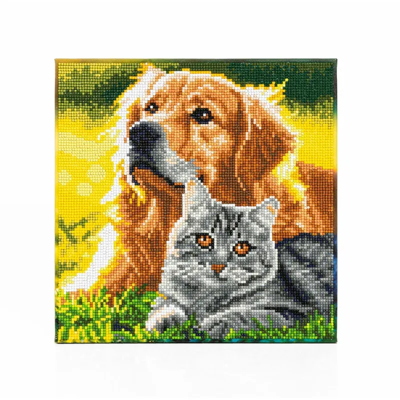 Kit broderie diamant chat et chien avec cadre, 30 x 30 cm