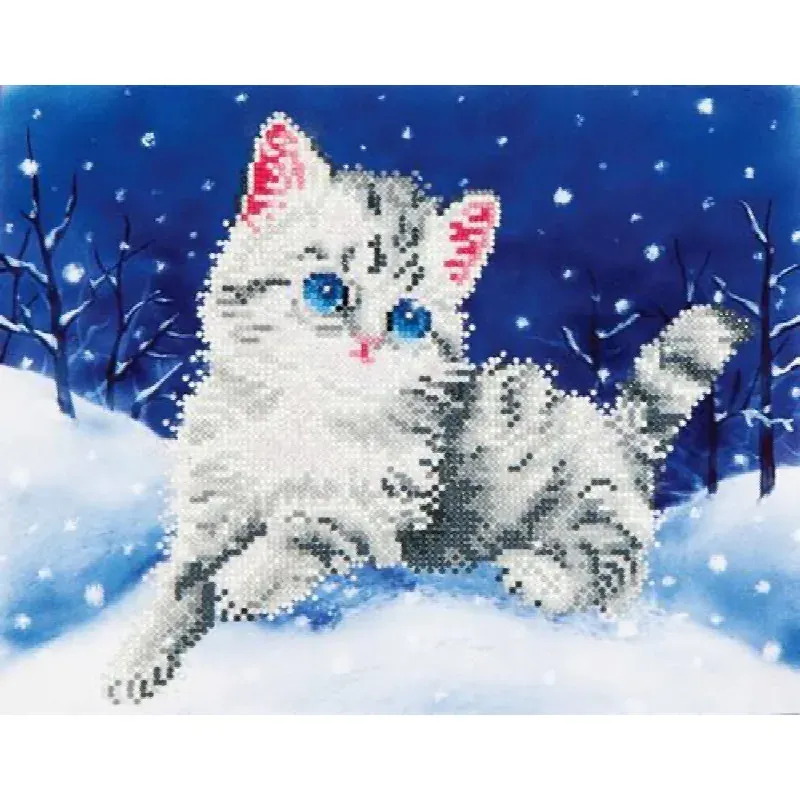 Kit broderie diamant chat dans la neige, 35 x 28 cm