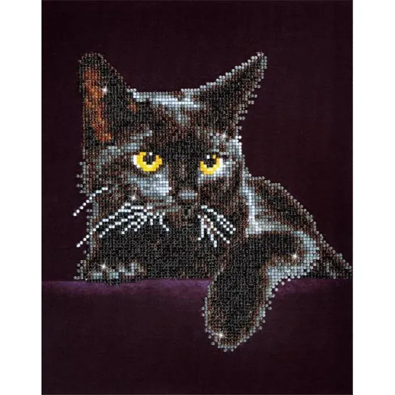 Kit broderie diamant chat noir à strass, 28 x 35 cm