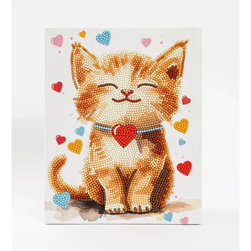 Kit broderie diamant chaton cœurs avec cadre, 25 x 20 cm