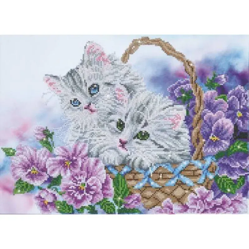 Kit broderie diamant chats dans un panier, 52 x 42 cm