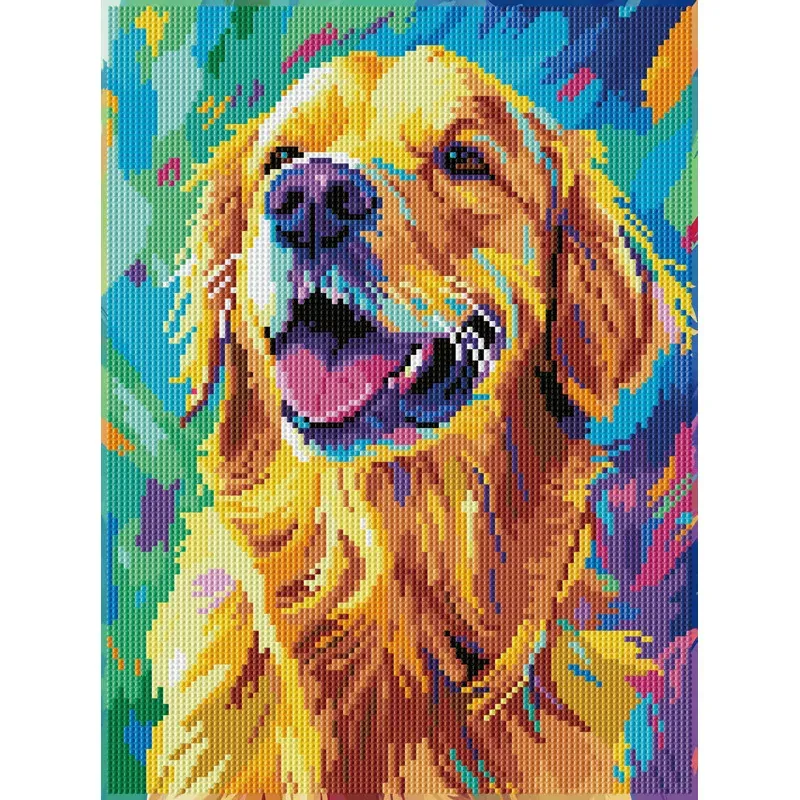 Kit broderie diamant chien coloré avec cadre, 40 x 30 cm