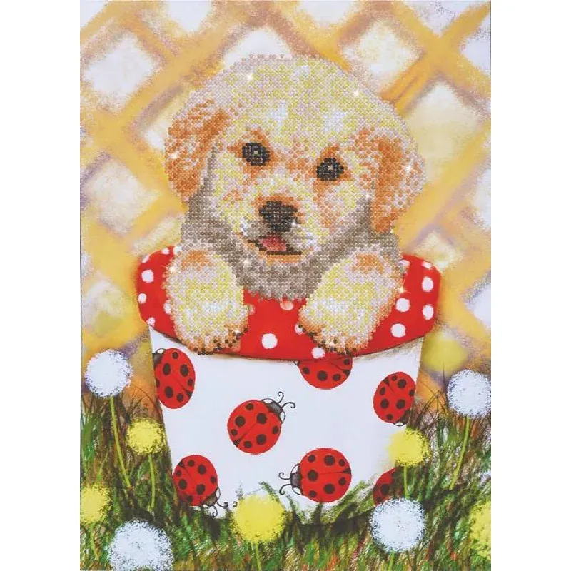 Kit broderie diamant chiot dans un pot, 30 x 42 cm