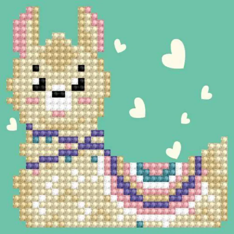 Kit broderie diamant cœur de lama avec cadre, 12 x 12 cm