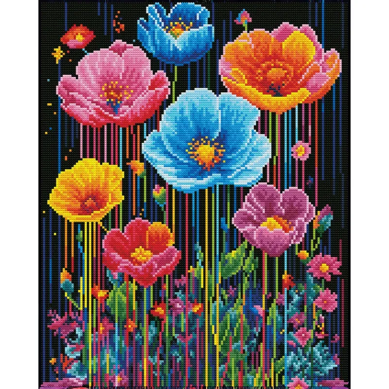 Kit broderie diamant coquelicots colorés sur cadre