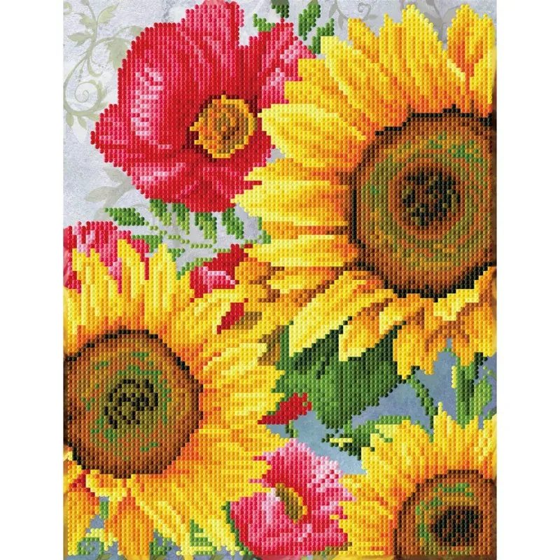 Kit broderie diamant coquelicots et tournesols, 35 x 27 cm