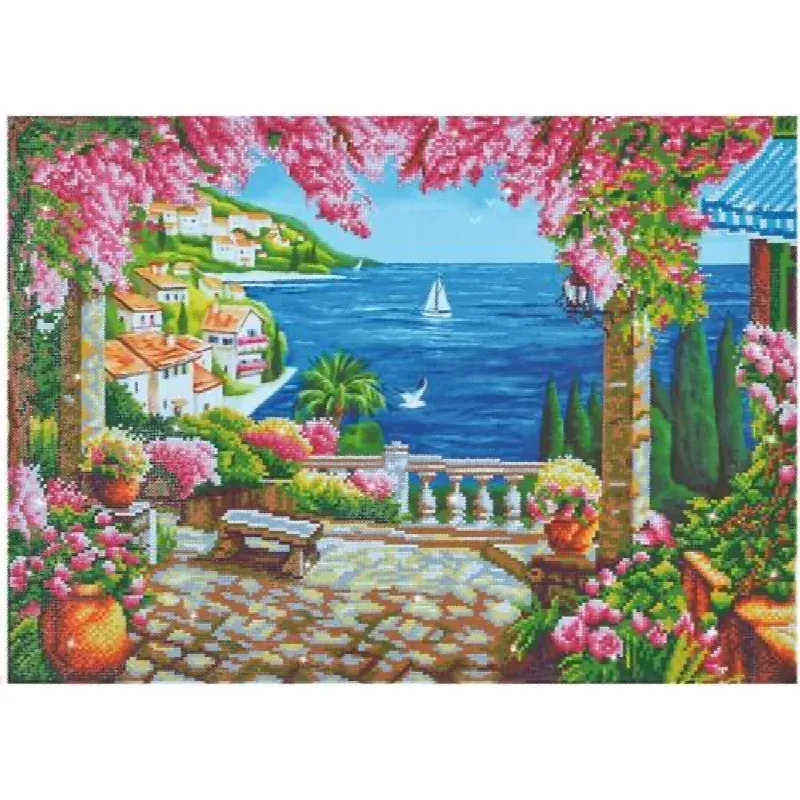 Kit broderie diamant la Côte d’Azur, 66 x 47 cm