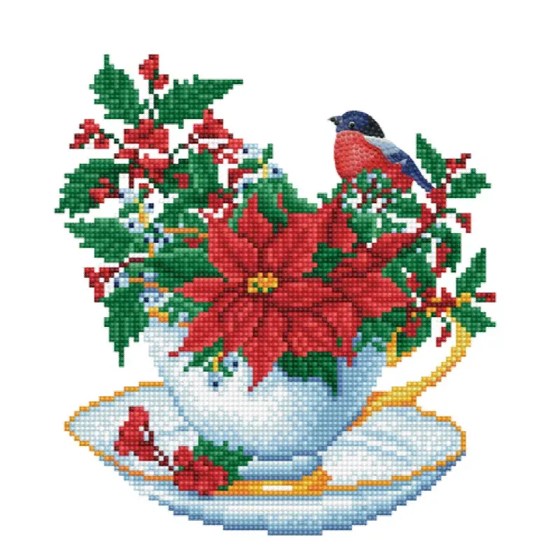 Kit broderie diamant coupe fleurie, 32 x 32 cm