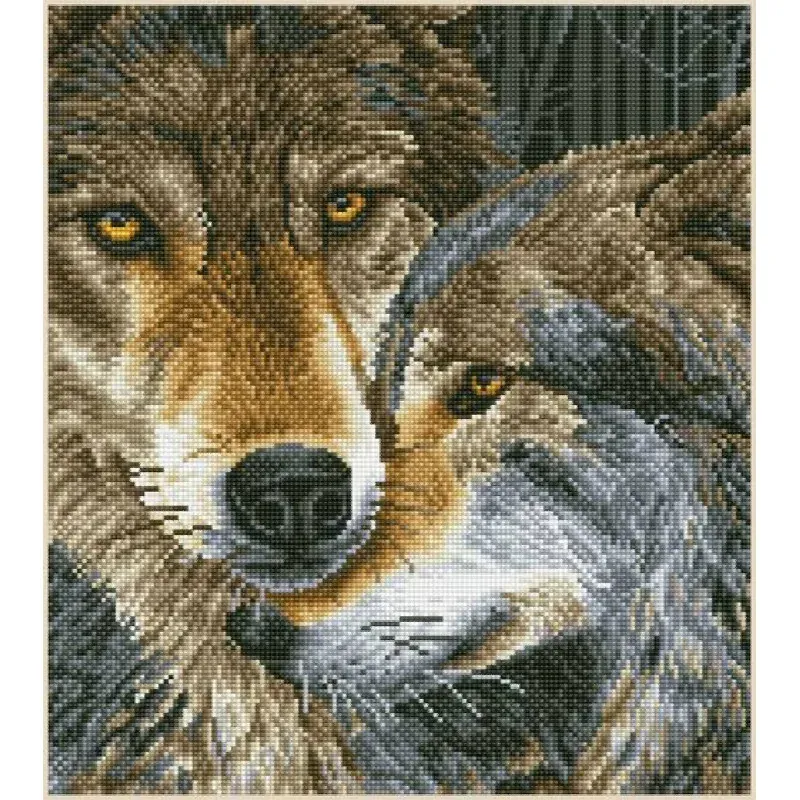 Kit broderie diamant couple de loups, 42 x 47 cm