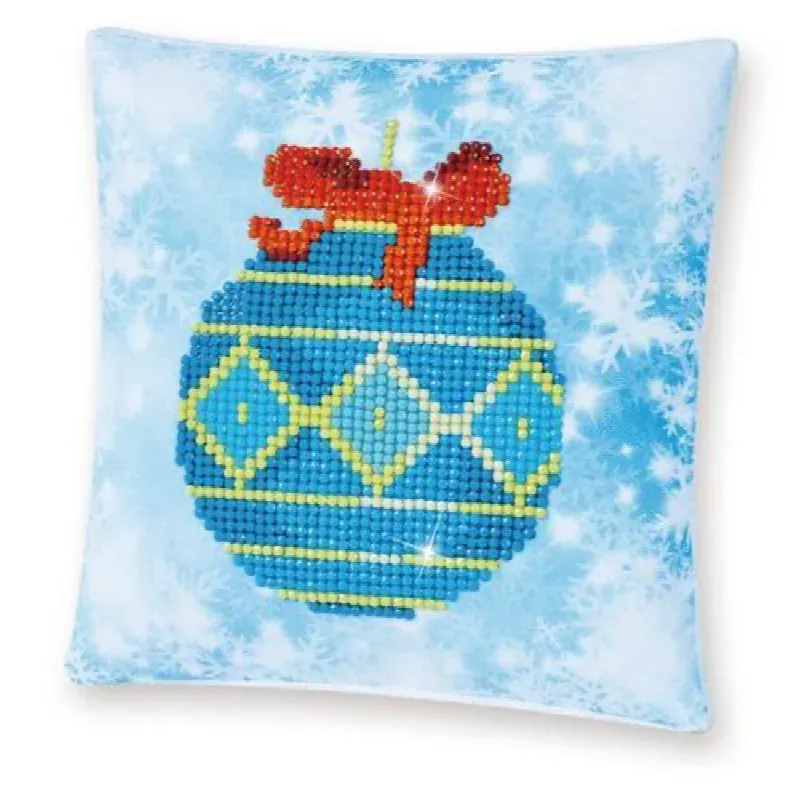 Kit broderie diamant coussin boule bleue de Noël