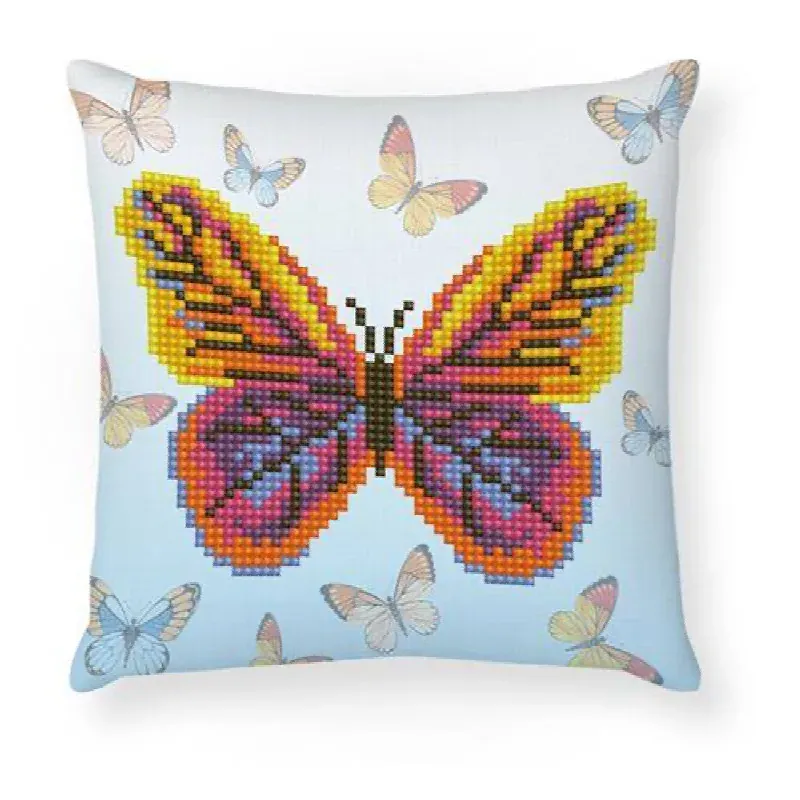 Kit broderie diamant coussin petit papillon 18 x 18 cm