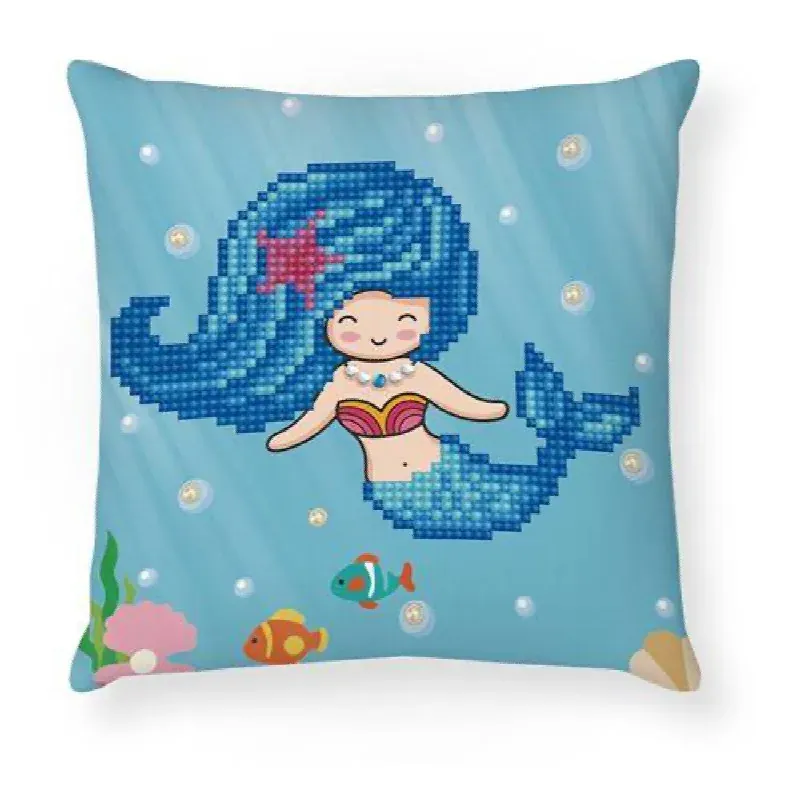 Kit broderie diamant coussin petite sirène, 18 x 18 cm