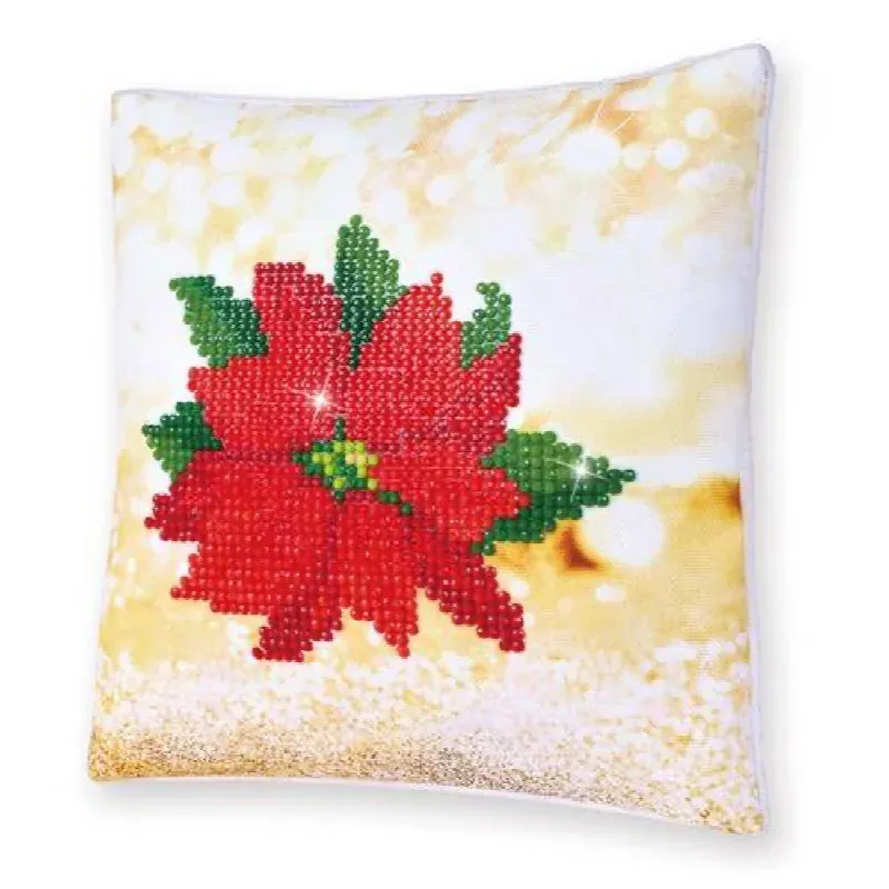 Kit broderie diamant coussin poinsettia de Noël