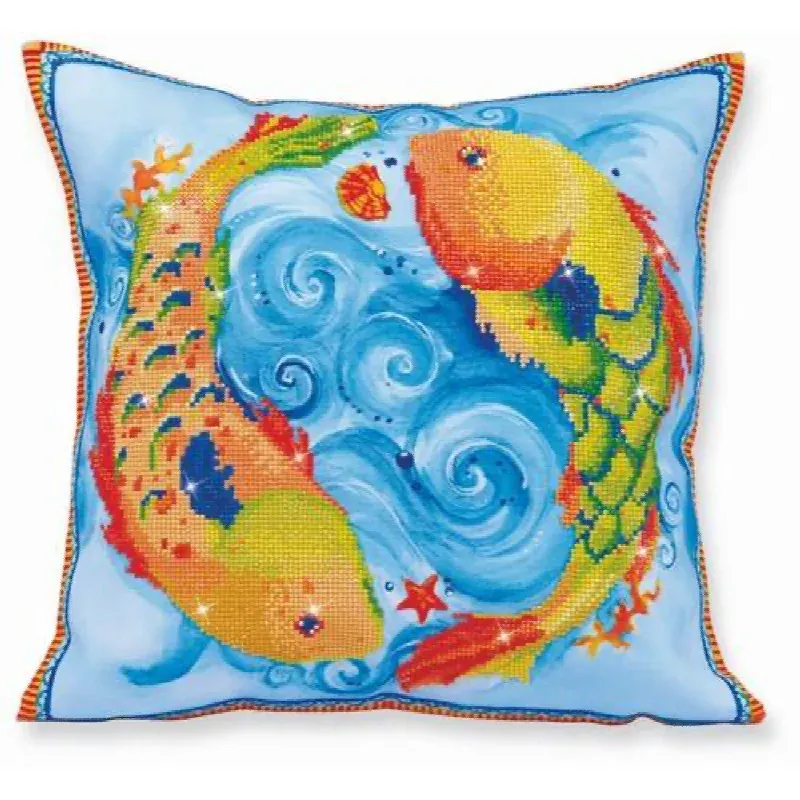 Kit broderie diamant coussin poissons, 45 x 45 cm