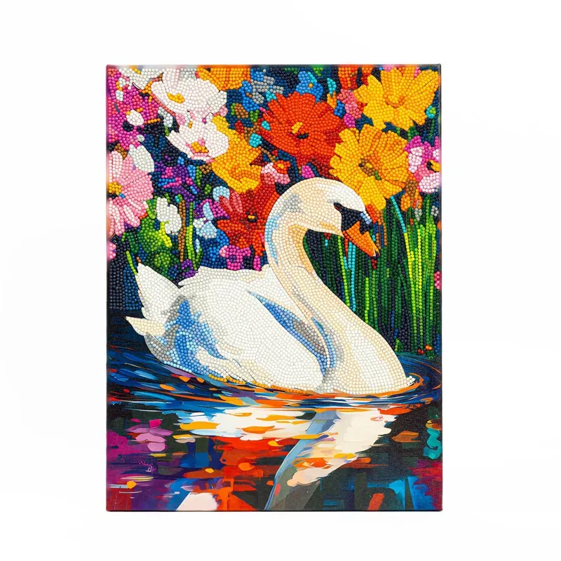 Kit broderie diamant cygne fleuri avec cadre, 40 x 30 cm