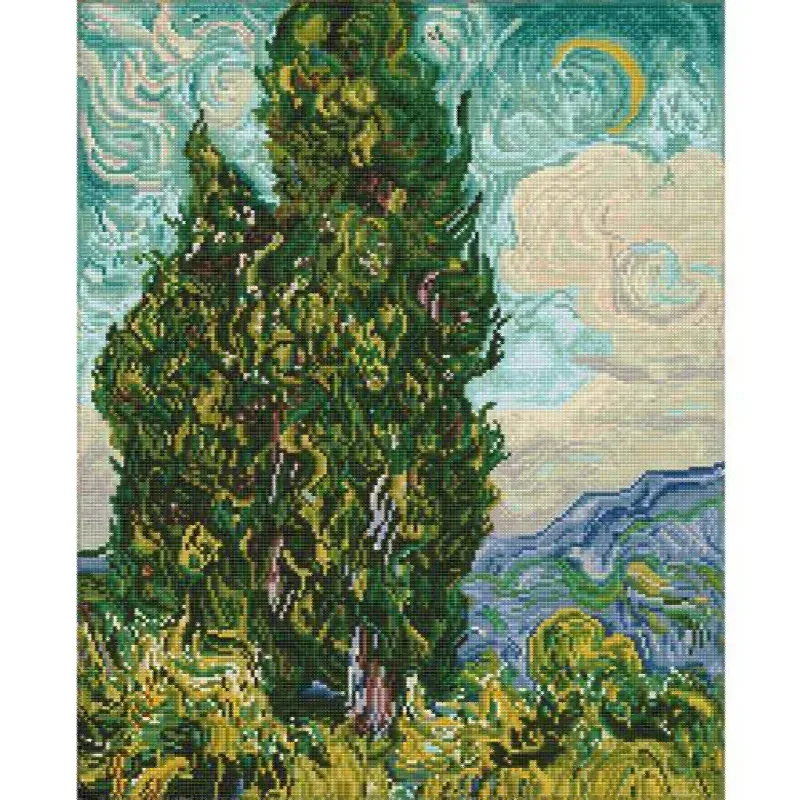Kit broderie diamant les cyprès de Van Gogh, 62.5 x 50.50 cm
