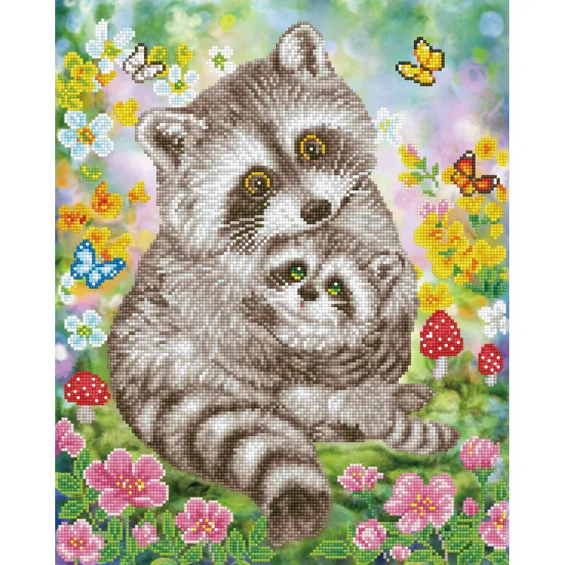 Kit broderie diamant doux ratons laveurs, 42 x 52 cm