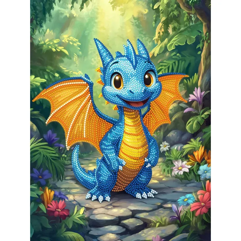 Kit broderie diamant dragon bleu avec cadre, 40 x 30 cm