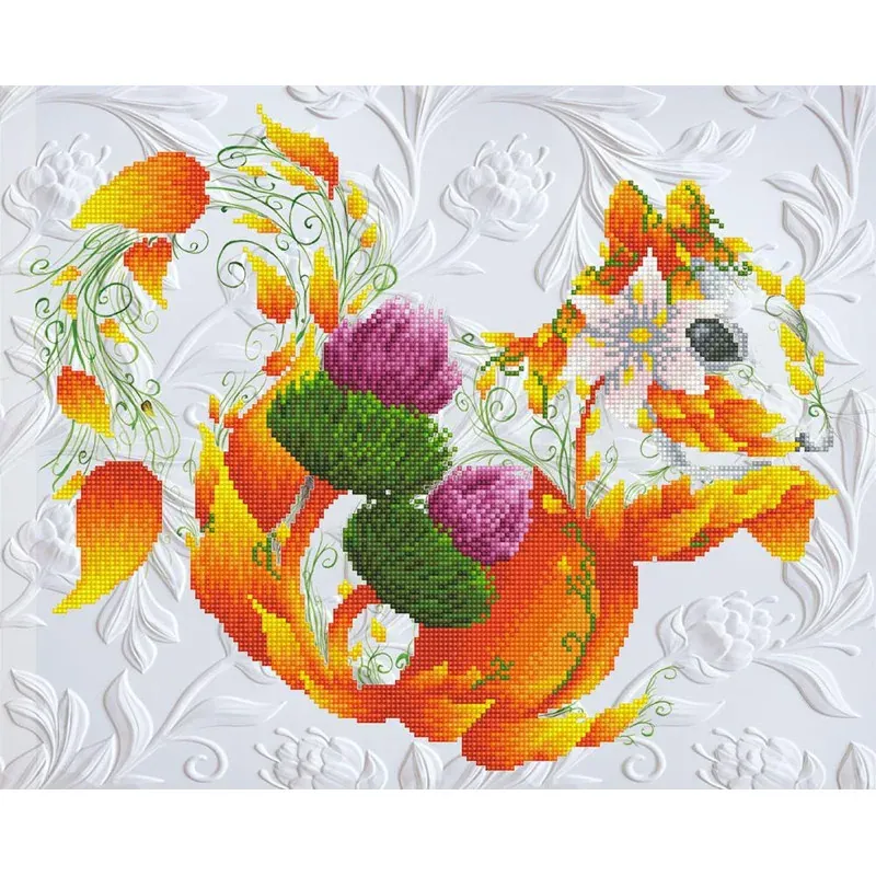 Kit broderie diamant écureuil fleuri, 42 x 52 cm