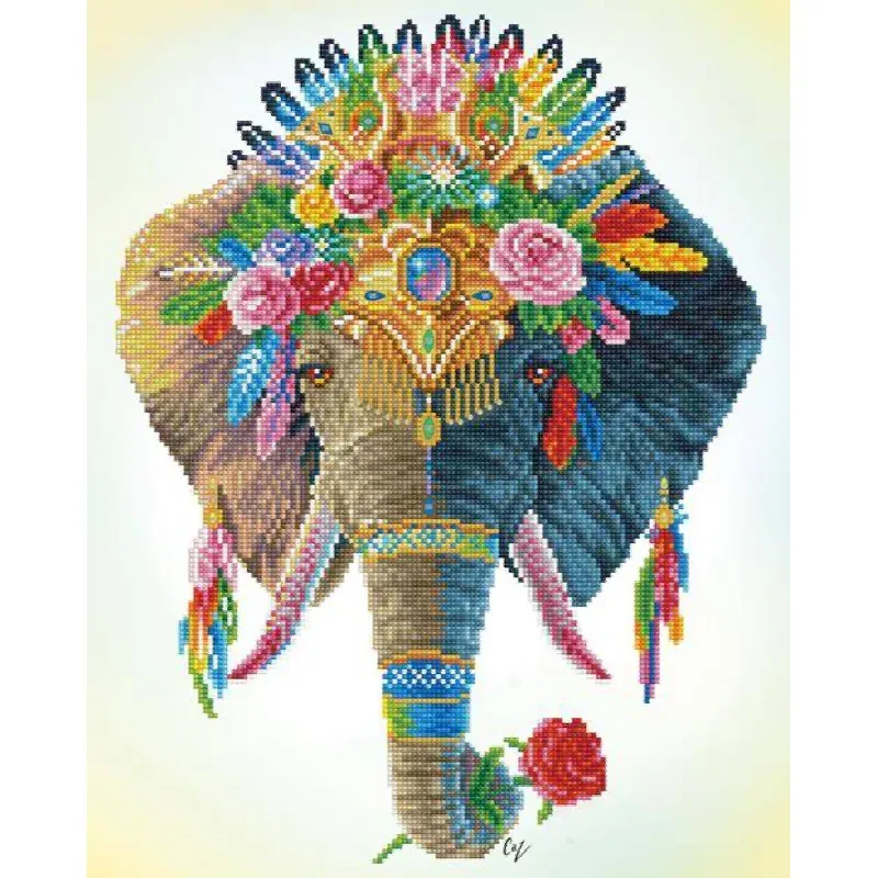 Kit broderie diamant éléphant bohémien, 41 x 51 cm