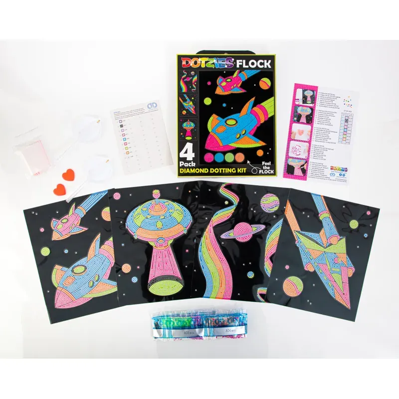 Kit broderie diamant espace flock noir, lot de 4