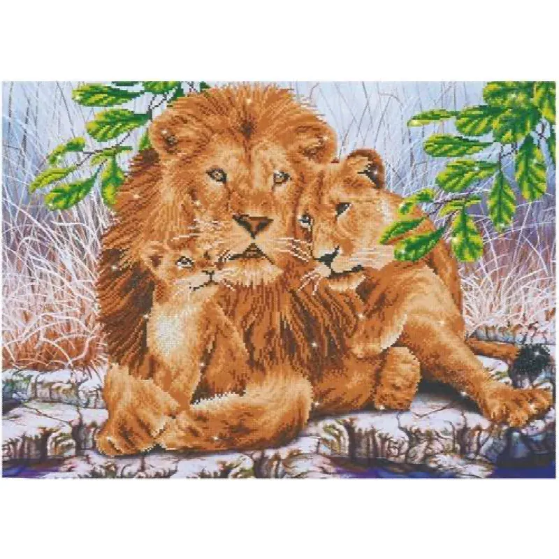 Kit broderie diamant famille de lions, 77 x 55 cm